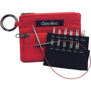 Juego completo de agujas Chiaogoo Twist SHORTIES de 2" y 3" con encaje rojo intercambiable - Tallas 0-3 EE. UU. - Juego de agujas Chiaogoo Twist Red Lace Shorties