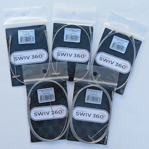 May include: Five packages of silver knitting needles, each with a label that reads "ChiaoGoo SWIV 360°" and "30" (30 inches) or "37" (37 inches) Silver Cable, Large (L1).
