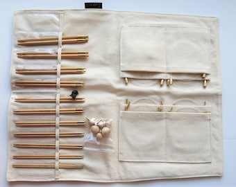 Premium 5 inch Olive Wood Interchangeable Circular Knitting Needle Set | Leather Case (29 Piece Set)