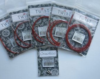 SET OF 5-Chiaogoo Red SMALL cables and [L] tips to S cable adapter bundle-Chiaogoo Twist Red cables-Chiaogoo interchangeable cables