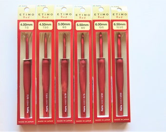 SET OF 6-Tulip Etimo Red Crochet Hook With Cushion Grip-Tulip Etimo Red Crochet hook-Tulip Etimo crochet hook cushion grip-Tulip Etiomo Red