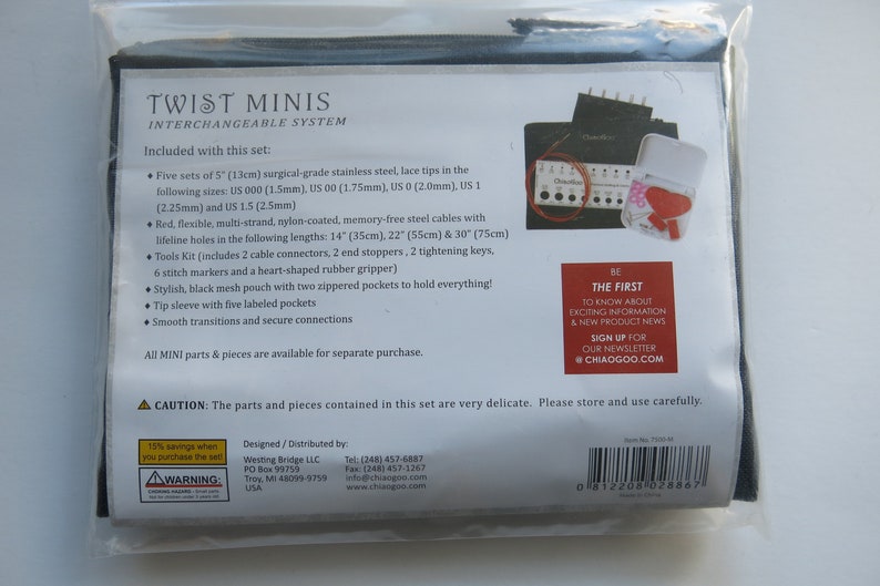 Neu ChiaoGoo MINI TWIST 5" Rote Spitze (US 000 - US 1,5) IC Strickset