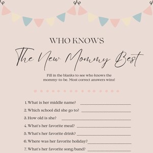 Baby Shower Game Who Knows The New Mommy Best Printable PNG