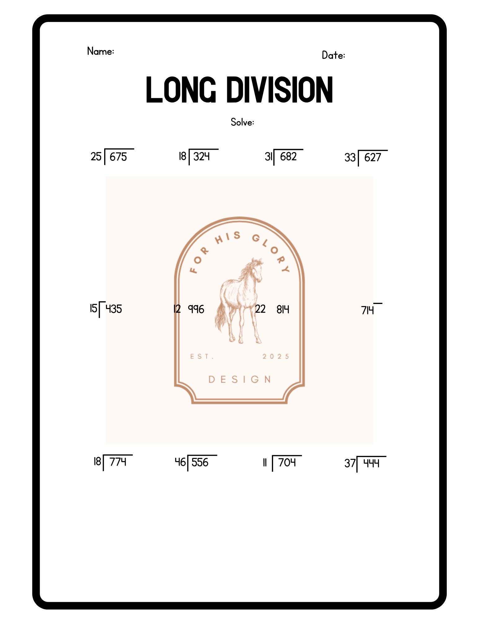 Long Division Practice Sheet Printable PNG - Etsy