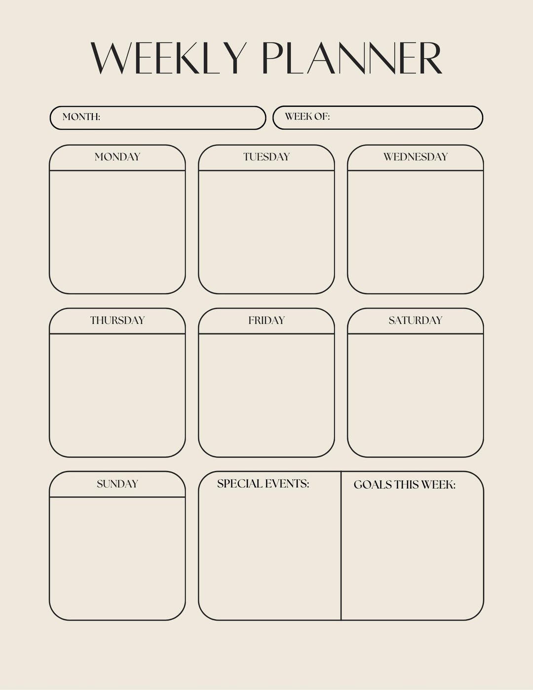 Minimalist Weekly Planner Printable (digital Download) PNG - Etsy