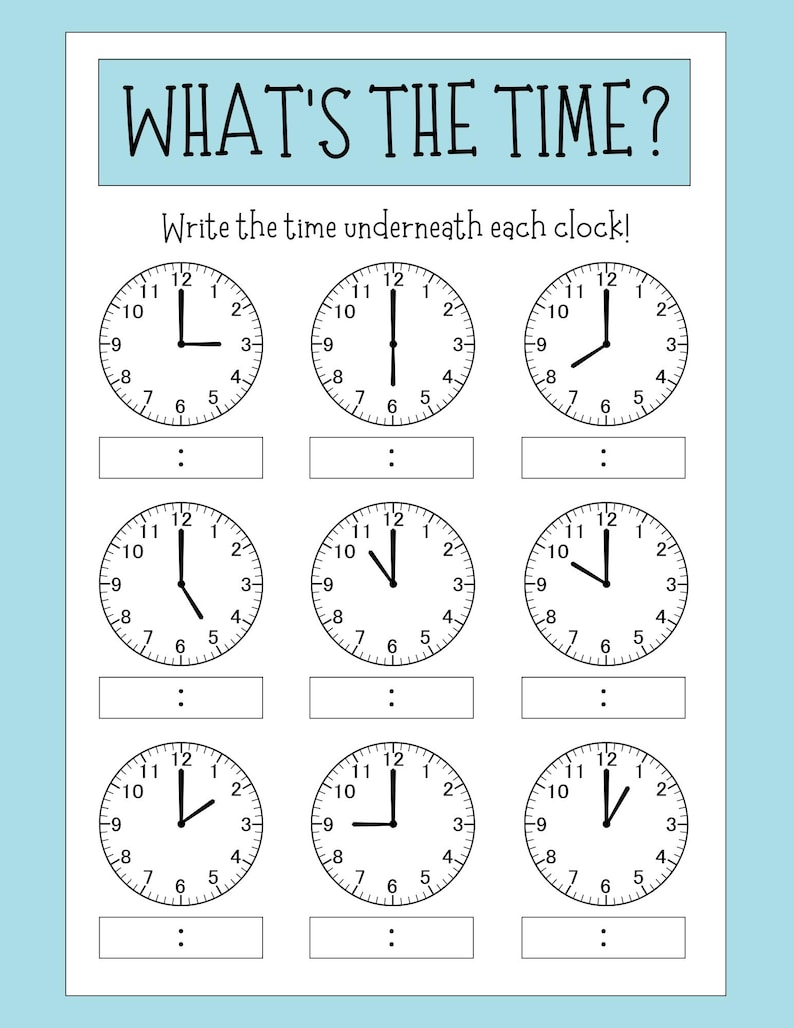 Clock Practice Telling Time Practice for Kids Printable PNG - Etsy