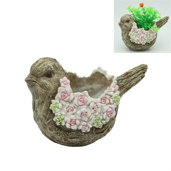 Bird Planter Pot Flowers Plants Handmade Hand Painted Flowers Indoor Outdoor