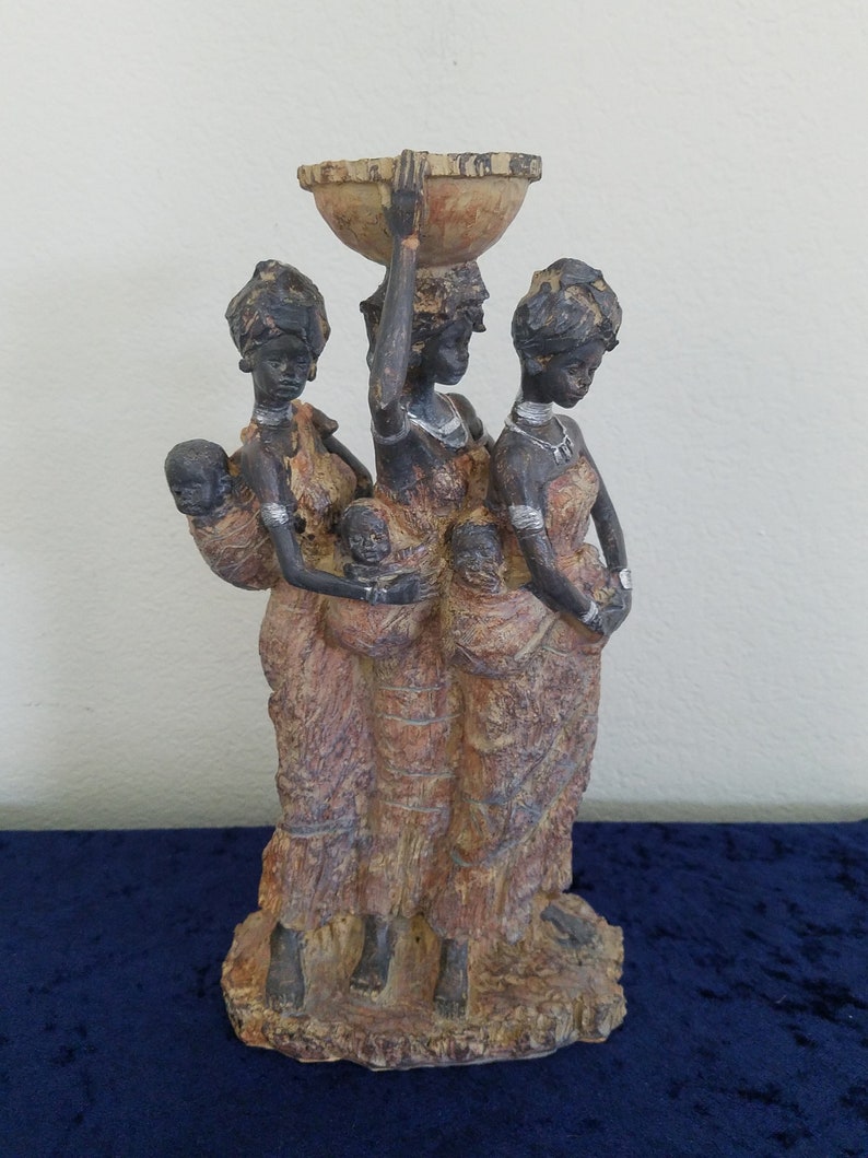African American Lady Ladies Children Black Statue Decoration Wood Like Dress Pillar Candle Holder