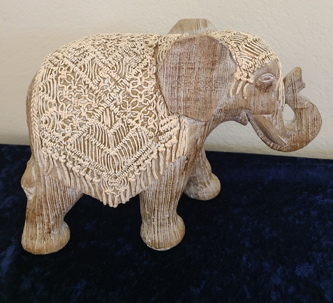Elephant Statue Trunk up Brown Antiqued Finish Crochet Style Etsy