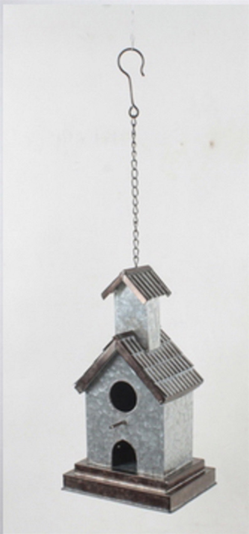 Bird House Galvanized Metal Hanging Bird House Indoor Outdoor Etsy