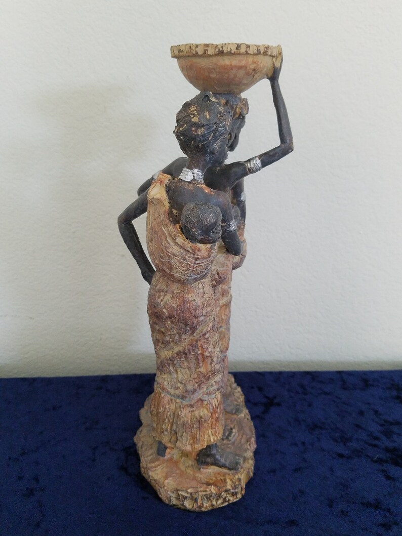 African American Lady Ladies Children Black Statue Decoration Wood Like Dress Pillar Candle Holder