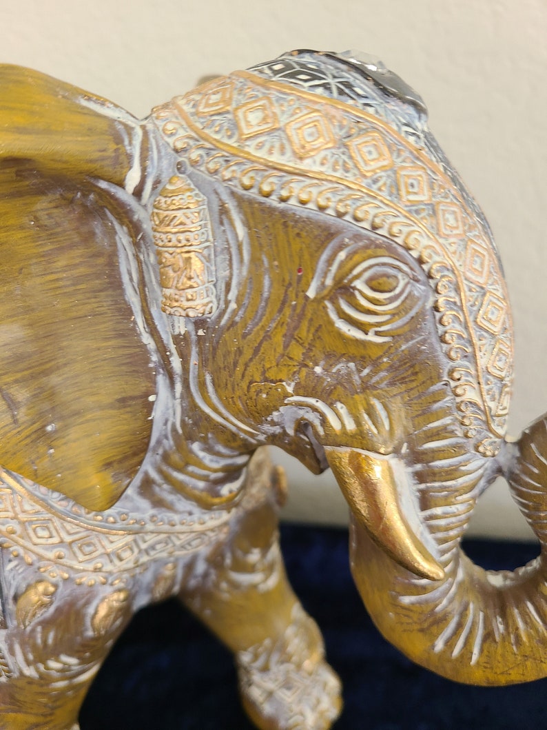 Elephant Statue Trunk up Brown Antiqued Finish Gold Jewels in Etsy