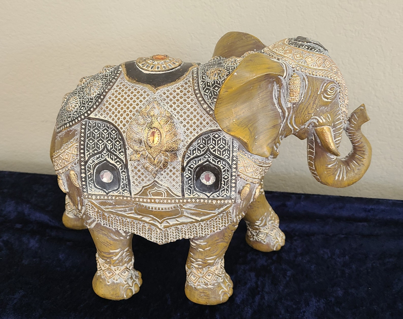 Elephant Statue Trunk up Brown Antiqued Finish Gold Jewels in Etsy