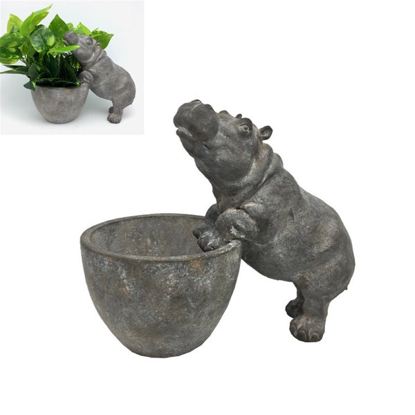 Hippo Statue Planter Pot Flowers Plants Indoor Outdoor Use