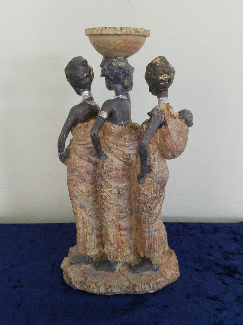 African American Lady Ladies Children Black Statue Decoration Wood Like Dress Pillar Candle Holder