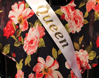 Satin Printed "Queen" Sash for Pageants, Proms, Dances, Parties