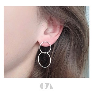 Stud earrings, hoop earrings, double rings, round earrings, circles, wire, silver 925, minimalist