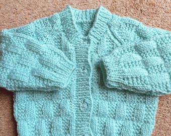 Hand knitted baby cardigan (mint)
