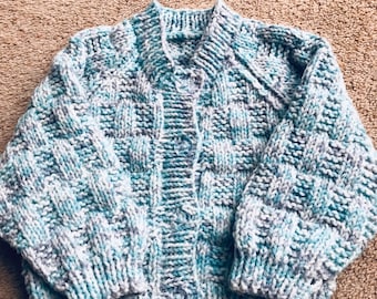 Hand knitted baby cardigan (blue speckle)