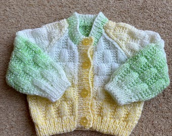 Hand knitted baby cardigan (lemon mix)