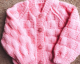 Hand knitted baby cardigan (pink)