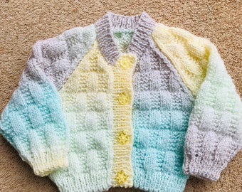 Hand knitted baby cardigan (lemon mix)