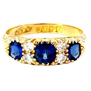 Edwardian Antique Sapphire & Diamond Ring - Chester 1911