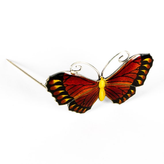 Art Nouveau Enamel Silver Butterfly Brooch Birming