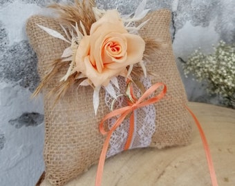 Wedding jute ring pillow apricot
