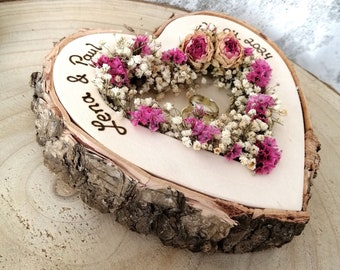 Wedding ring pillow heart Mille Fleurs with name