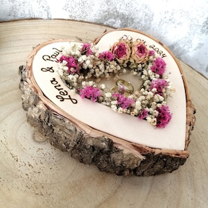 Wedding ring pillow heart Mille Fleurs with name