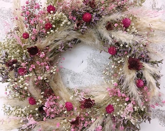 Dried flower mix wreath, wall wreath, door wreath, table wreath, dried, natural, pink