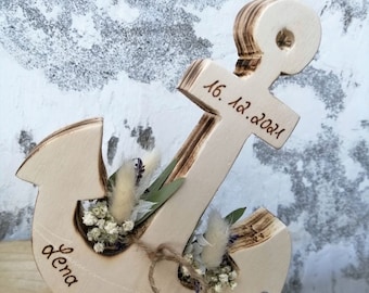 Vintagelook Wedding Ring Pillow Ring Holder Wood Anchor Flamed with Name