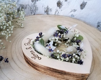Vintagelook Wedding Ring Pillow Ring Pillow Heart Mille Fleurs flamed with Name