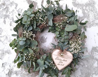 Dried eucalyptus wreath with wooden heart