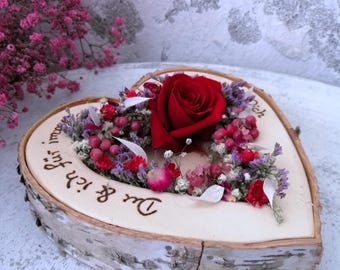 Wooden heart with declaration of love forever