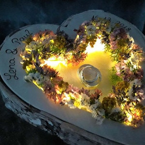 Hochzeit Ringkissen Herz Mille Fleurs Mix beleuchtet für Eheringe mit Namen Bild 5