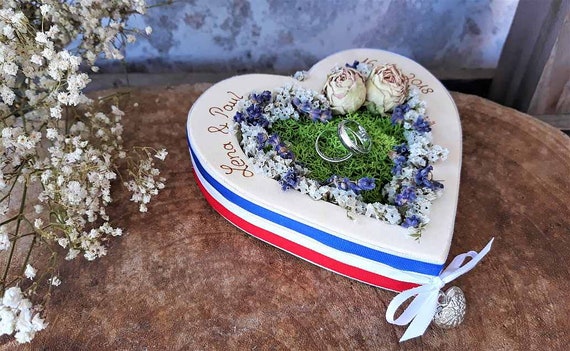 für Eheringe mit Namen beleuchtet Hochzeit Ringkissen Herz Mille Fleurs Mix