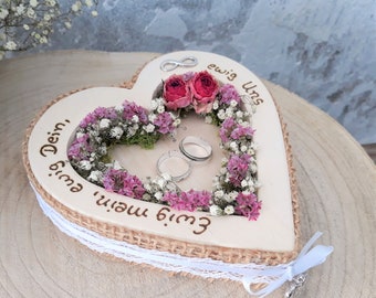 Hochzeit Ringkissen Herz Mille Fleurs Ewig Uns Holzherz für Eheringe