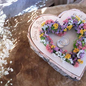 Hochzeit Ringkissen Herz Mille Fleurs Mix beleuchtet für Eheringe mit Namen Bild 1