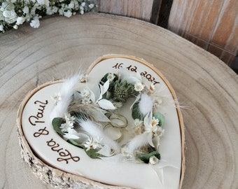 Hochzeit Ringkissen Herz Mille Fleurs Boho für Eheringe mit Namen