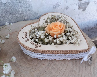 Wedding Ring Pillow Ring Holder Heart Rose Loveliness apricot for Wedding Rings with Name