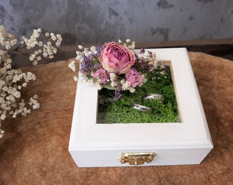 Ringbox Mille Fleurs eckig mit Sichtfenster Holzbox Ringhalter