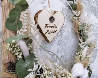 Flower Hoop metal ring white with wooden heart for name dried flowers wall wreath door wreath wedding gift