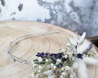 Vintage look flower headband headdress Mille Fleurs gypsophila lavender