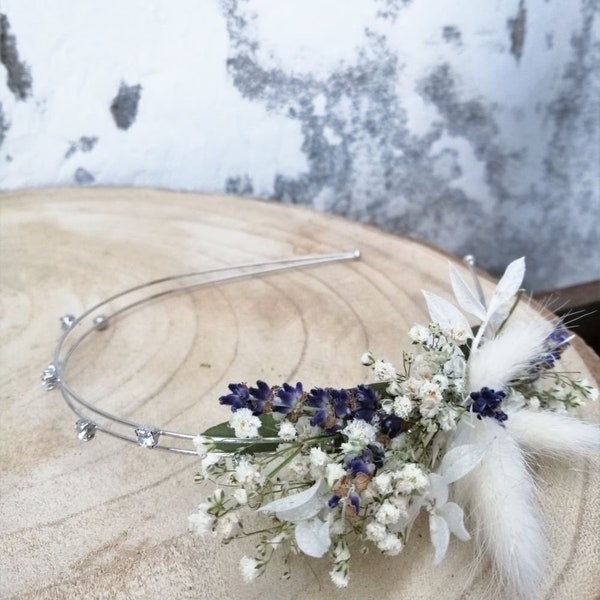 Vintagelook Blumen Haarreif Kopfschmuck Mille Fleurs Schleierkraut Lavendel