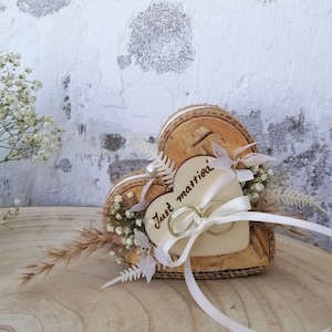 Mini ring cushion OSB wood heart, dried flowers Just married image 2