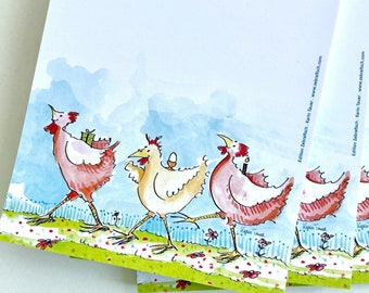 3 notepads "Three happy chickens" in DIN A6