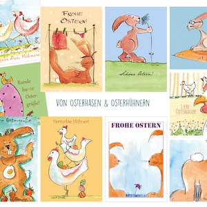 10 Osterkarten (Postkarten) von Osterhasen & Osterhühnern