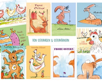 10 Easter cards (postcards) of Easter bunnies & Easter chickens